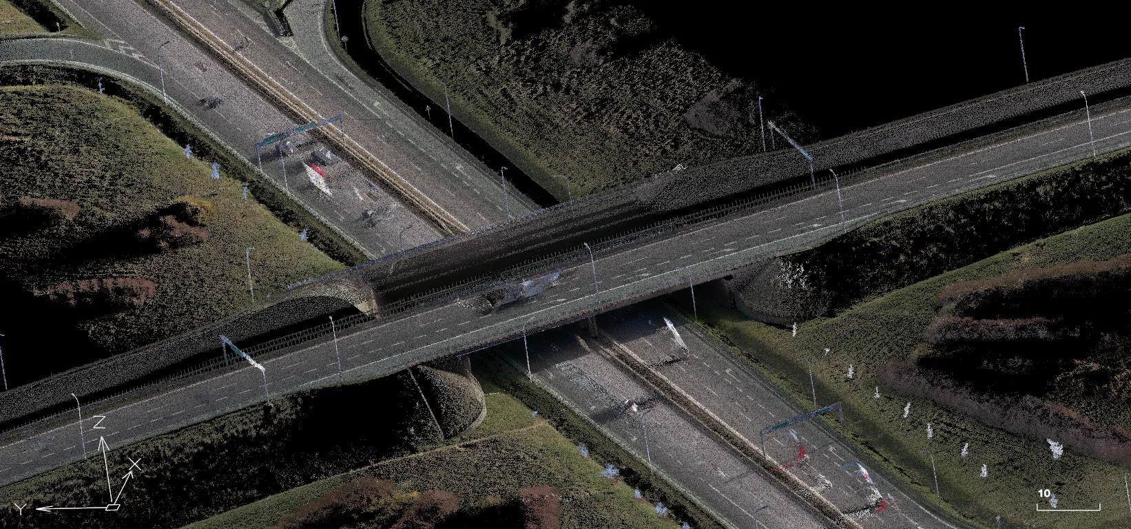 Chmura punktów wiaduktu nad drogą