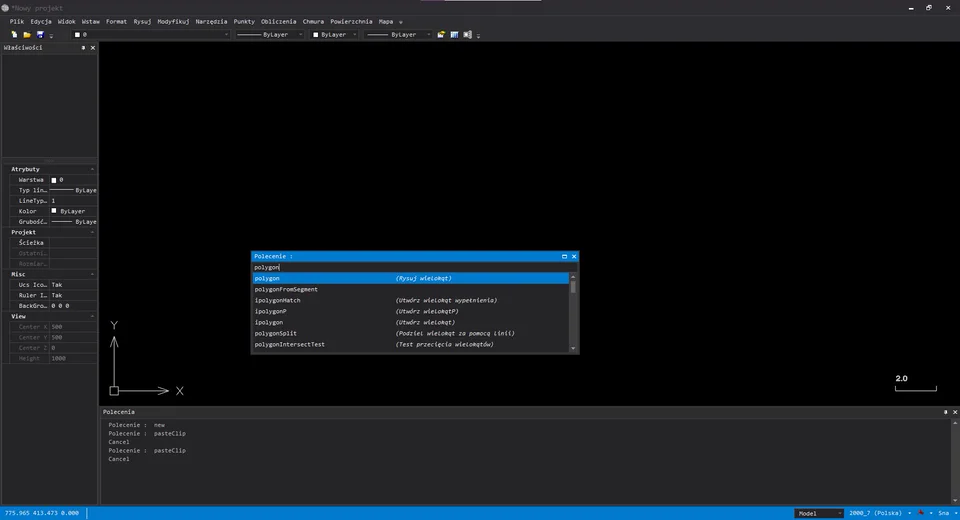 Okno programu GeoOffice z paskiem poleceń